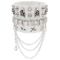 2Piece Rock Skull Bracelets Set Fashion Punk Street Dance Cuff Bangle Jewelry Multilayer Star Skeleton Rivet Wristband gray