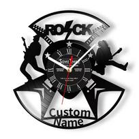 Personalized Rock Guitar Singer Vinyl Record Wall Clock Customized Rock Guitarist Name Music Studio Decoration Home Wall Watch gray