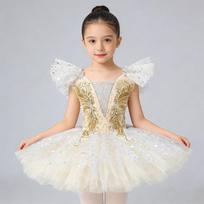 Mergaičių baleto tutu suknelė scenos pasirodymui princesės kostiumas su blizgučiais tiulio sijonas 140 cm beige