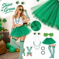 Moterų Helovino kostiumų rinkinys su tiulio sijonu, plaukų juosta su uodega, dryžuotomis kojinėmis, pirštinėmis, akiniais, karoliais ir apyranke One Size beige