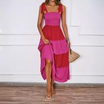 New Commuting Splicing Fungus Sleeveless Temperament Suspender Dress Long Skirt for Women XL