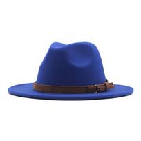 Moteriška retro vilnonė fedora skrybėlė - Rudens/žiemos britiško stiliaus bouleris su madingo dizaino juostele M (56-58cm) karališkos mėlynos spalvos