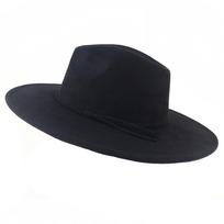 Suede viršutinė skrybėlė 9,5 cm pločio kraštų fedora skrybėlė Vyriškos rudens žiemos veltinės džiazo kepurės Klasikinė bažnytinė fedora Atidarymo dalis Sombrero Mujer black