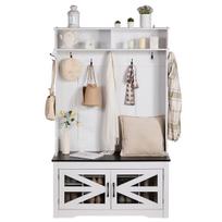Hall Tree Wooden Hall Tree with Bench 7 Hooks for Entryway & Hallway