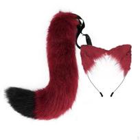 Dirbtinio plauko uodega su reguliuojamu dirželiu, pūkuotas kailinis aksesuaras cosplayeriams, Red Black 2-pc SET brown