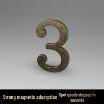 Magnetinė Durų Numerio Plokštelė: Prabangus kūrybiškas namų įėjimo ženklas Number 3 Solid Bronze Magnet