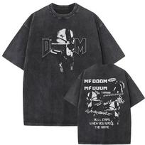 benber vintage Washed Vintage Rapper Mf Doom MM FOOD Graphic Print Tshirt Men Women Hip Hop Fashion Tshirts Male Casual M black