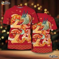 Year Dragon pattern Men's T-Shirt 3d Printing Summer Short Sleeve Tees Casual O-Neck Oversized Clothing Outdoor T Shirt 6XL red