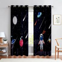 2 vnt. Animacinis kosmonautas Astronautas Mielos užuolaidos, Berniukų Mergaičių Kambariui Dangaus Raketa Planetos Užuolaidos Miegamojo Svetainės Langų Dekoravimui W50xH130(CM)x2pcs&Hook white