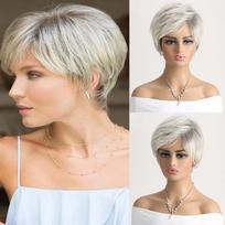 Synthetic Light Blonde Layered Hair with Bangs Short Wave Wigs for Women Daily Party Cosplay Use Heat Resistant Fiber