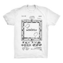 Monopoly Patent Leather Board Game T-shirt Printed Cotton Monopoly Blueprint T Cool T-shirt Personality Deconstructed Casual Top S white