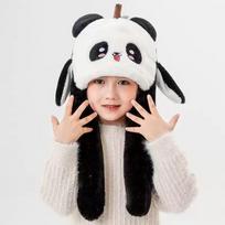 Windproof Panda Warm Cap Breathable Moving Ear Hat New Kids Ear Protection Hat  Daily Wear Style F beige