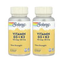 Solaray Vitamin D3 + K2 Soy-Free 60 Veggie Capsules - 2-Pack