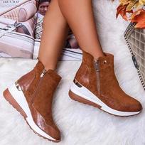 Women Sneakers 2025 Autumn High Top Vulcanize Shoes Women Platfrom Wedges Shoes Zipper Chunky Sneakers Female Shoes Plus Size 35 brown
