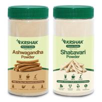 KRSHAK Ashwagandha and Shatavari Powder Combo 200g Each, 2 Pack, 100% Pure Ayurvedic Herbs, Natural Wellness Supplement for Energy, Strength, Ho