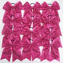 12Pcs 7.5' Bling Sparkly Glitter Sequins Pigtail Bows for Kid Girls Large Cheerleading Bows Ponytail Holder Elastic Hair Ties 12 Pcs rožinė raudona spalva