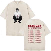 Vintage Washed Rapper Bruno Mars New Album  Graphic T Shirts Mens Hip Hop Pop Loose Fashion Short Sleeve Tshirt Streetwear S white