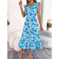 Casual Fungus Flower Waist Long Skirt Holiday Dress for Women XL
