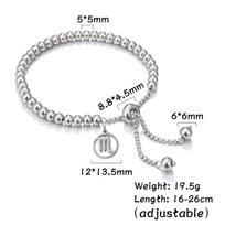 Zodiac Pendent Beads Chain Bracelets for Women Stainless Steel Charm Bracelet Aries Pisces Gemini Aquarius Taurus 16-26 cm white