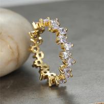 Luxury Crystal Small Square Stone Ring Light Purple Zircon Engagement Ring Charm Yellow Gold Color Wedding Rings For Women 8
