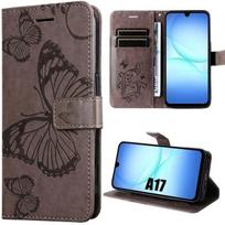 Protective Case - BOOLING - for Samsung Galaxy A17 4G/5G - Leather Effect Flap Brown Butterfly Pattern ruda
