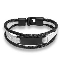 Personality Custom Engrave Leather Bracelet Men Handmade life-saving Rope Id Bracelets no Custom juoda balta spalva