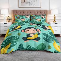 Single Children's Monkey Duvet Cover Set,Microfiber Duvet Cover Soft Beddingsets and Pillowcases75*50cm Queen King Home Textiles AU Single 140*210cm/55x83in 3pcs blue