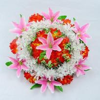 Realistic Multi-Color Flower Wreath, Artificial Lilies & Chrysanthemums for Grave Memorial red