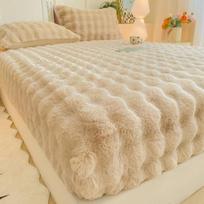 Jaukus triušiuko žiemos pliušinis lovos sijonas ir užvalkalų komplektas - Storas, šiltas, neslystantis, pilna danga čiužiniui, 3/4 dalies 90x200cm Fitted Sheet