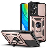 Šarvuotas dėklas VIVO Y28S Y18 Y18e Y28 Y03 Y02 Y17S Y27 Y16 Y36 5G Dangtelis Objektyvo apsauga su žiedu Magnetinis laikiklis Coque Fundas For VIVO Y22S rožinio aukso spalvos