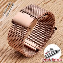 1.0 Milanese Mesh Loop Bracelet Stainless Steel Watch Band 18mm 20mm 22mm 24mm Wristband Quick Release Strap for DW for Omega 20mm rožinio aukso spalvos