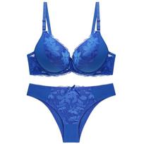 Sexy Plus Size Moteriškas nėriniuotas liemenėlių rinkinys Apatiniai Push Up liemenėlės ir trumpų komplektai Moteriški liemenėlių kelnaičių rinkiniai 34D mėlyna