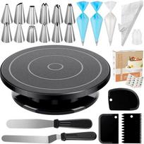 71-Piece Cake Decorating Set: Turntable, Piping Tips, Bags, Scraper, Spatula gray