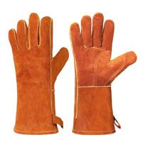 Multifunctional Welding Gloves Heat Resistant Kitchen BBQ Grilling Cowhide Oven 1 brown