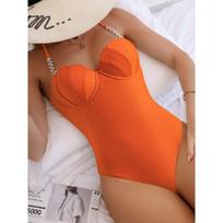 Women Sexy Solid Color One Piece Swimsuit For Beach Vacation Swimming XL oranžinė