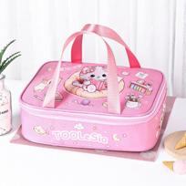 Insulated Cartoon Bento Lunch Bag for Kids - Waterproof, Large, and Portable pink