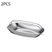 Stainless Steel Fish Serving Plate Thickened Heat-Resistant Steaming Tray Large Capacity With Handle Steaming Fish Plate Dining 2pcs white