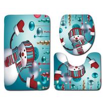 Non-Slip Backing Bathroom Mat Set 3-Piece Set Bath Mat Set Cute Toilet Floor Mat  Home Decor Style-9 blue