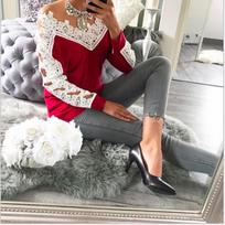 Luxurious Sexy Lace Stitching Off Shoulder Crochet Blouse Features Hollow Design Tag XL=US M brown