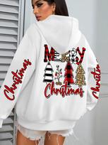 Cross Christmas Tree Print Women's Happy Hoodie - Holiday Casual Hip Hop Sweatshirt M white
