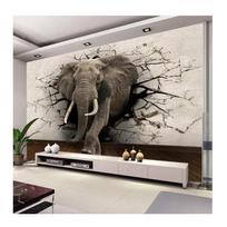 Individualaus dydžio 3D įtrūkusio sienos dramblio raganosio freska tapetai vaikų miegamojo svetainės dekorui 200 cm(W) x 140 cm(H) gray