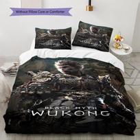 Black Myth Wukong Pattern Bedding Quilt Set Quilt Cover Pillowcase Home Decoration Gift (1 * duvet cover + 2 * pillowcase, without core) 135x200cm gray