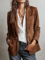 2025 m. Europos ir Amerikos moteriškas retro temperamentas zomšas aksomas viengubas užsegimas pamušalu striukė Medium black