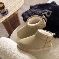 Winter Women  Ultra Mini Boot Platform Boots for Leather Warm Ankle Fur Booties Boots 35EU/CN36 chaki