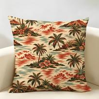 Vintage Hawaiian Surf Palm Tree Cushion Cover Natural Linen Organic Fabric DoubleSided Printing Room Sofa Decor Pillow Case 30cmx30cm(12x12Inch) beige