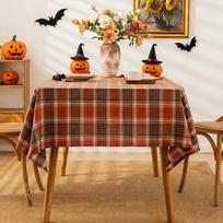 Halloween Themed Orange Checkered Soft Skin Friendly Cloth Tablecloth for Autumn Holiday Parties Banquets Restaurants Kitchen 54*72inch(137cm*183cm） brown