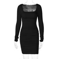 Moteriška mini suknelė ilgomis rankovėmis Bodycon Sexy Party Elegantiška gatvės apranga rudens žiemos klubo balti drabužiai L juoda