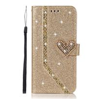 Bling Glitter Flip Leather Phone Case For iPhone 15 14 13 12 11 Pro Max XR XS X SE 2020 7 8 Plus Wallet Mobile Cover Stand Capa For iPhone 15Plus&Case & Strap beige