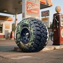All-Terrain Heavy-Duty Camouflage Tire Cover With Black Wheel & Rims - Green WET/Off-Road Wheel Well Protector For SUV, Truck, - 14inch white