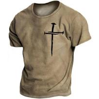 Jėzaus kryžiaus marškinėliai Vyrai | Vyriški marškinėliai Cross Jesus | Jėzaus kryžiaus marškinėliai - Vintage Prin XS beige